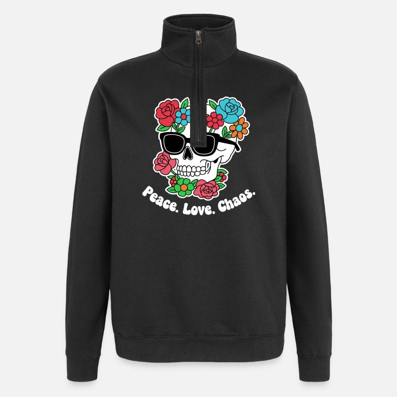 Flower Skull with Sunglasses - Quarter-Zip Sweatshirt - black