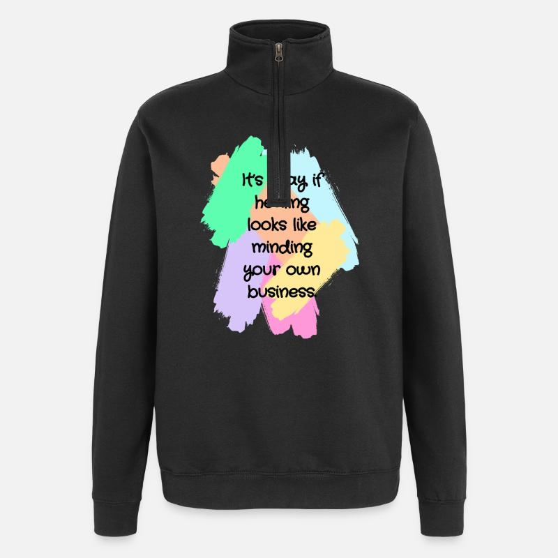 Healing Boundaries Slogan - Quarter-Zip Sweatshirt - black