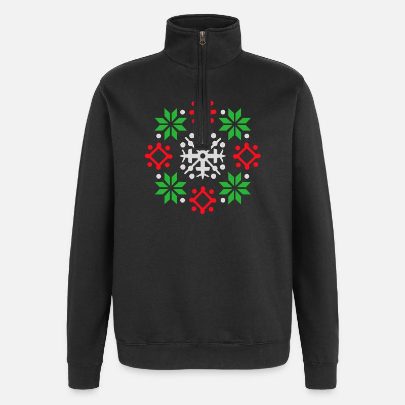 Schneeflocken Muster Weihnachtspullover Schnee - Quarter-Zip-Sweatshirt - Schwarz