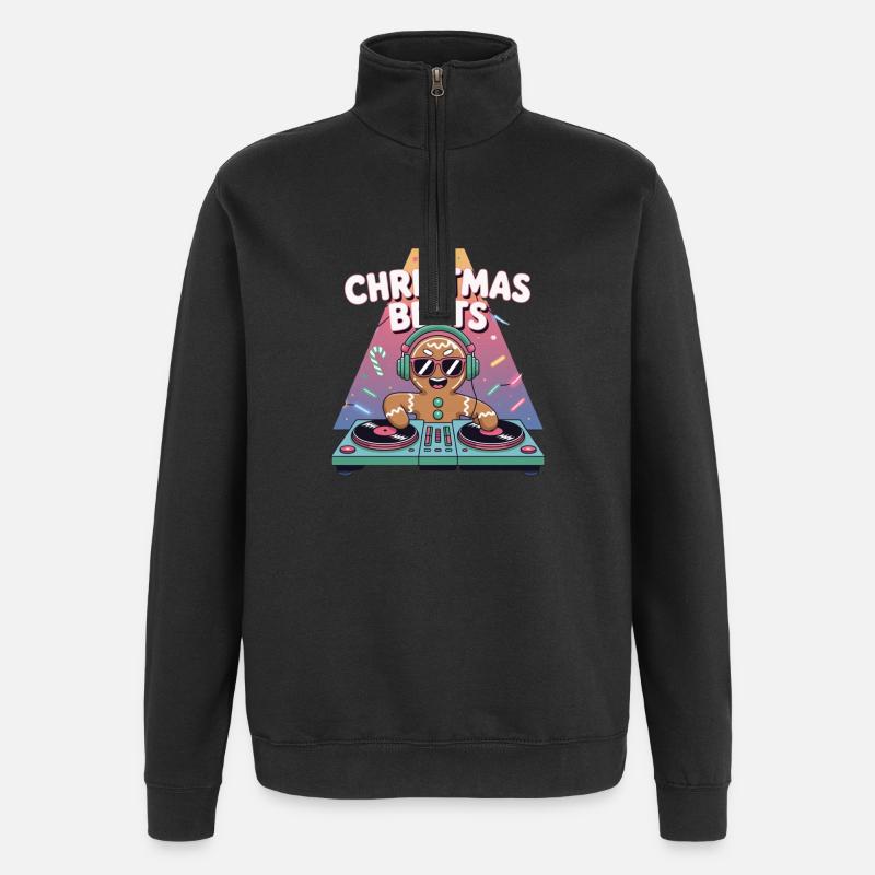 Christmas Beats DJ Gingerbread - Quarter-Zip Sweatshirt - black