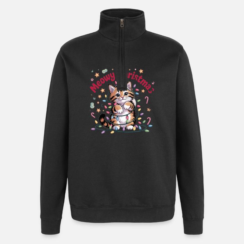 Motif chat de Noël miaou - Sweat à zip 1/4 - noir