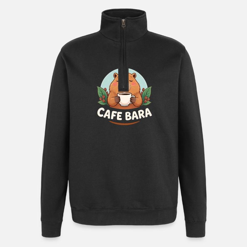 Café Bara - Funny Capybara T-Shirt - Quarter-Zip Sweatshirt - black