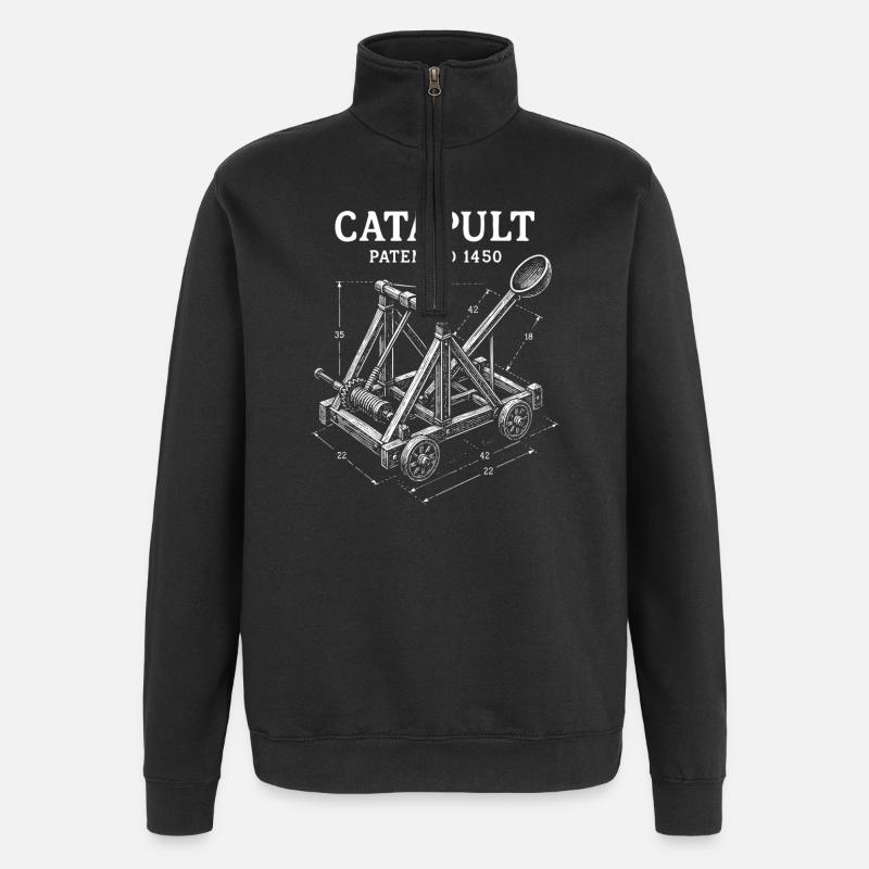 Design des mechanischen Katapult-Bauplans - Quarter-Zip-Sweatshirt - Schwarz