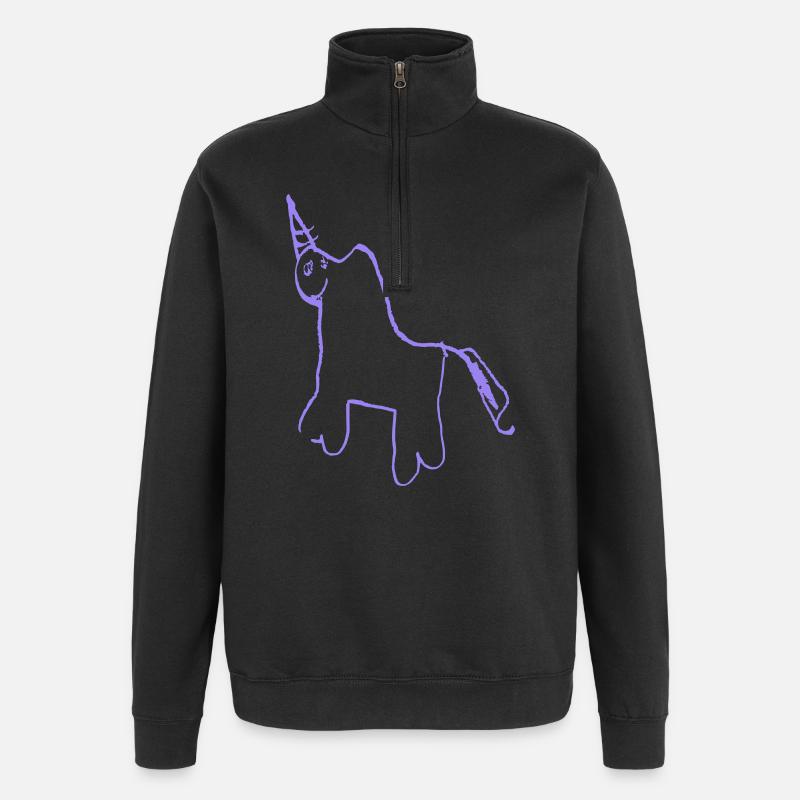 Minimalistisches Einhorn-Lineart - Quarter-Zip-Sweatshirt - Schwarz