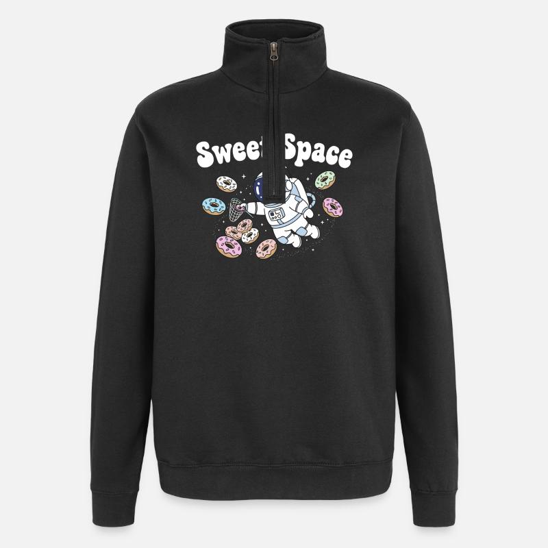 Sweet space travel with donuts - Quarter-Zip Sweatshirt - black