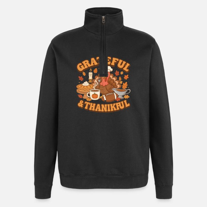 Dankbare und dankbare Türkei - Quarter-Zip-Sweatshirt - Schwarz