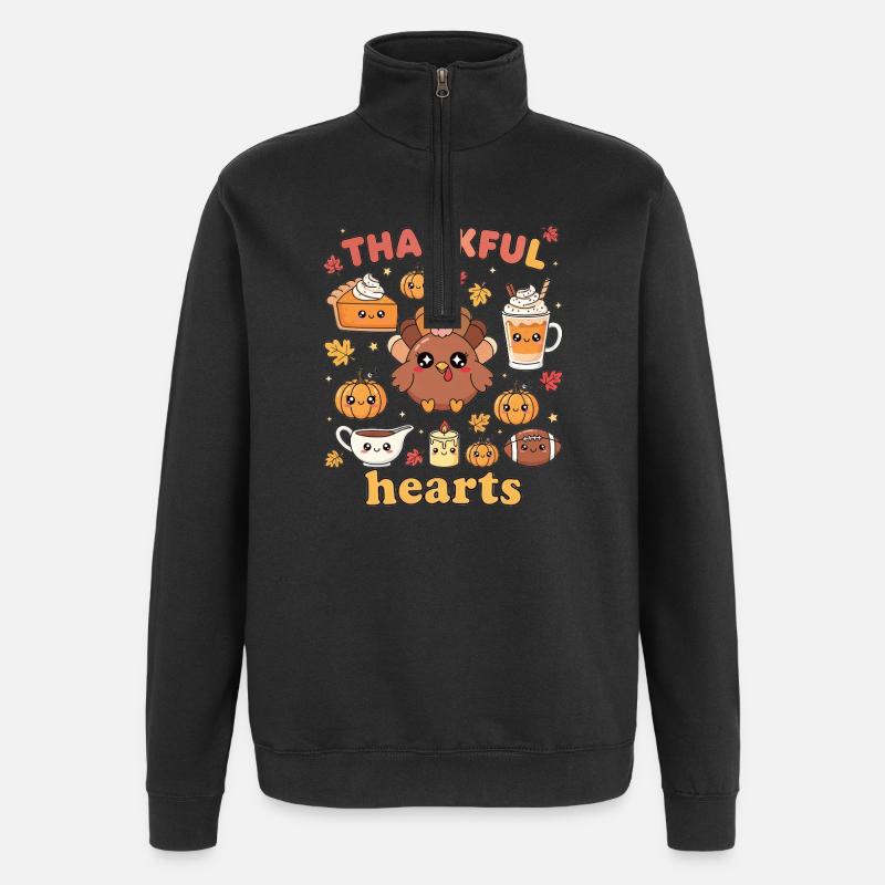 Dankbare Herzen Niedlich Truthahn Herbst - Quarter-Zip-Sweatshirt - Schwarz