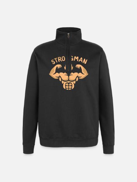 Strongman Bodybuilder – Kraft & Muskelpower - Quarter-Zip-Sweatshirt - Schwarz
