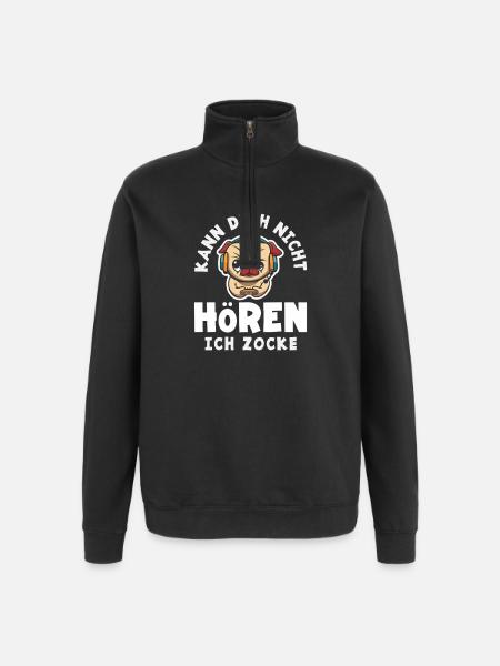Can't hear you – I'm playing dog - Quarter-Zip Sweatshirt - black