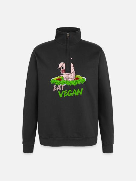 EAT VEGAN Sad pig on the plate - Quarter-Zip Sweatshirt - black