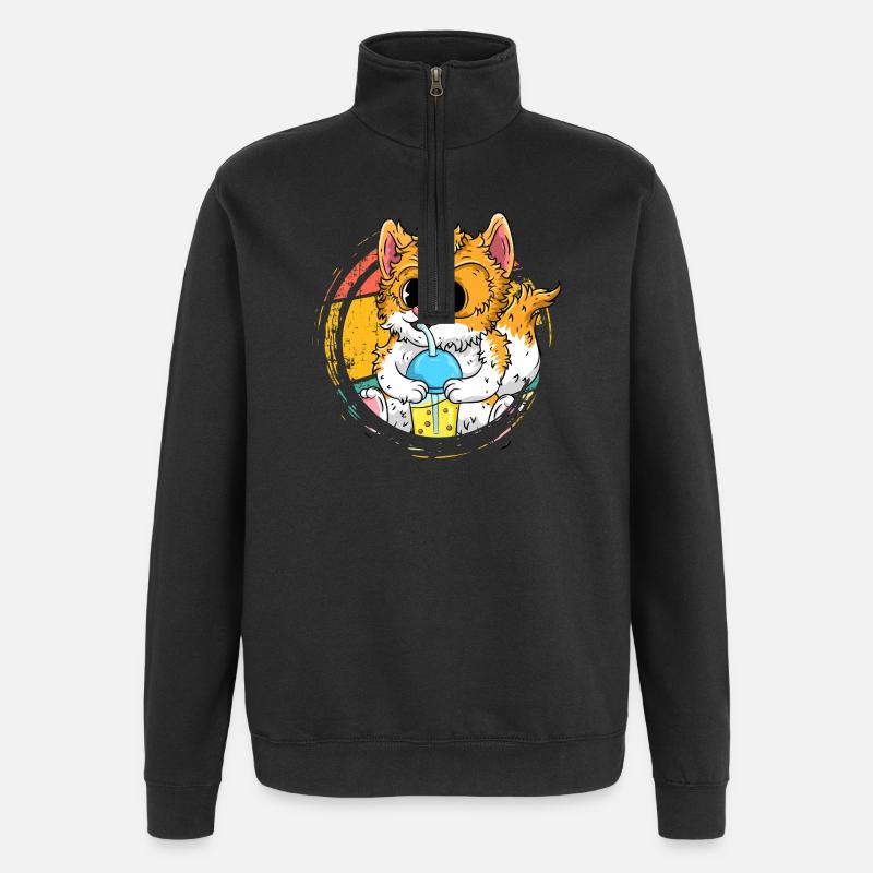 Cute Anime Cat with Bubble Tea - Quarter-Zip Sweatshirt - black