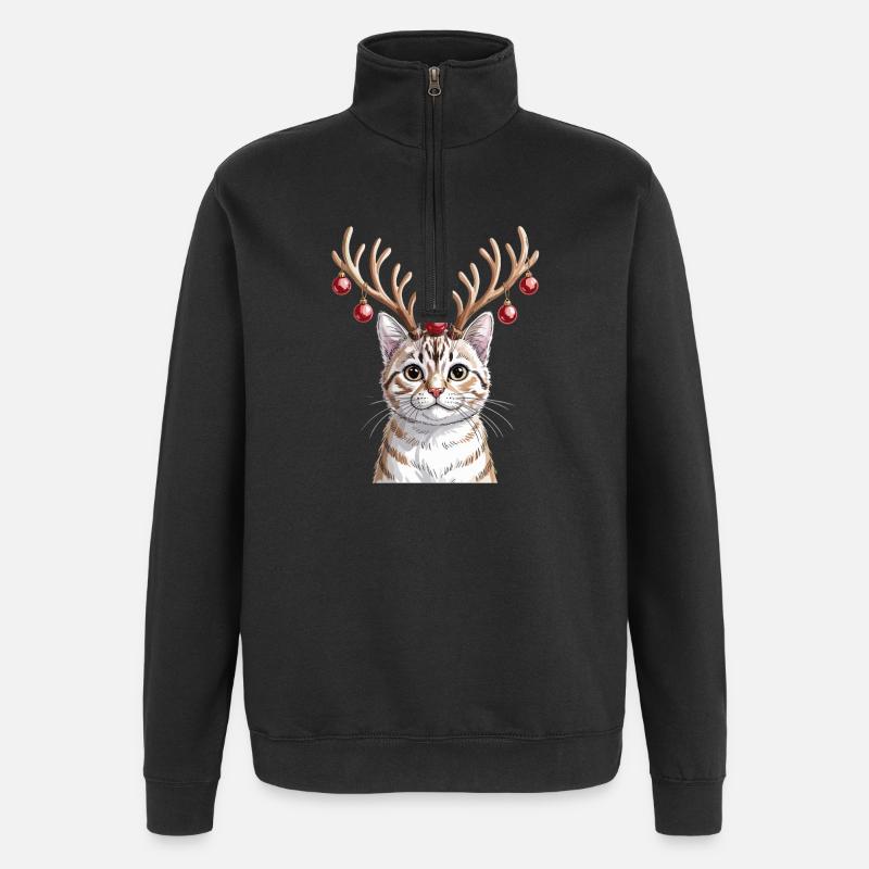 Julekat med gevir og kugler - Sweatshirt med 1/4 lynlås - sort