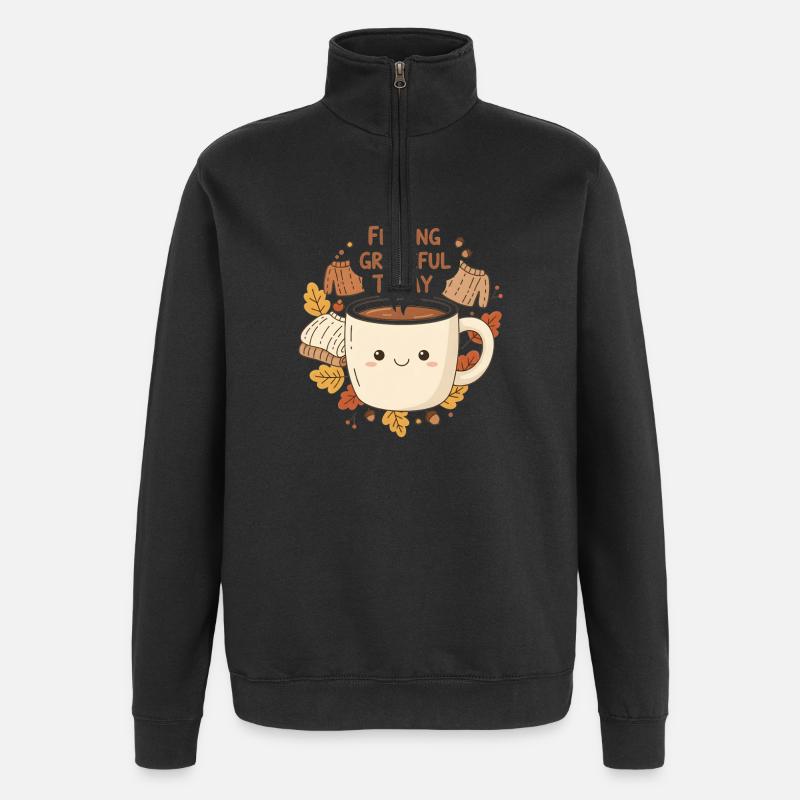 Dankbare Latte Tasse - Quarter-Zip-Sweatshirt - Schwarz