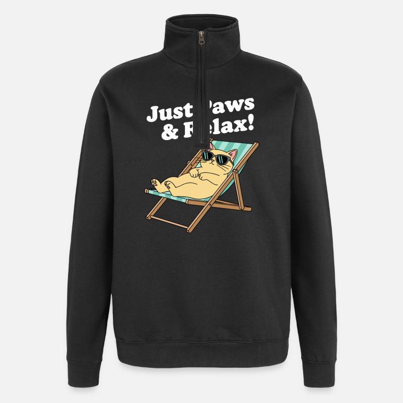 Relax cat in deck chair - Quarter-Zip Sweatshirt - black