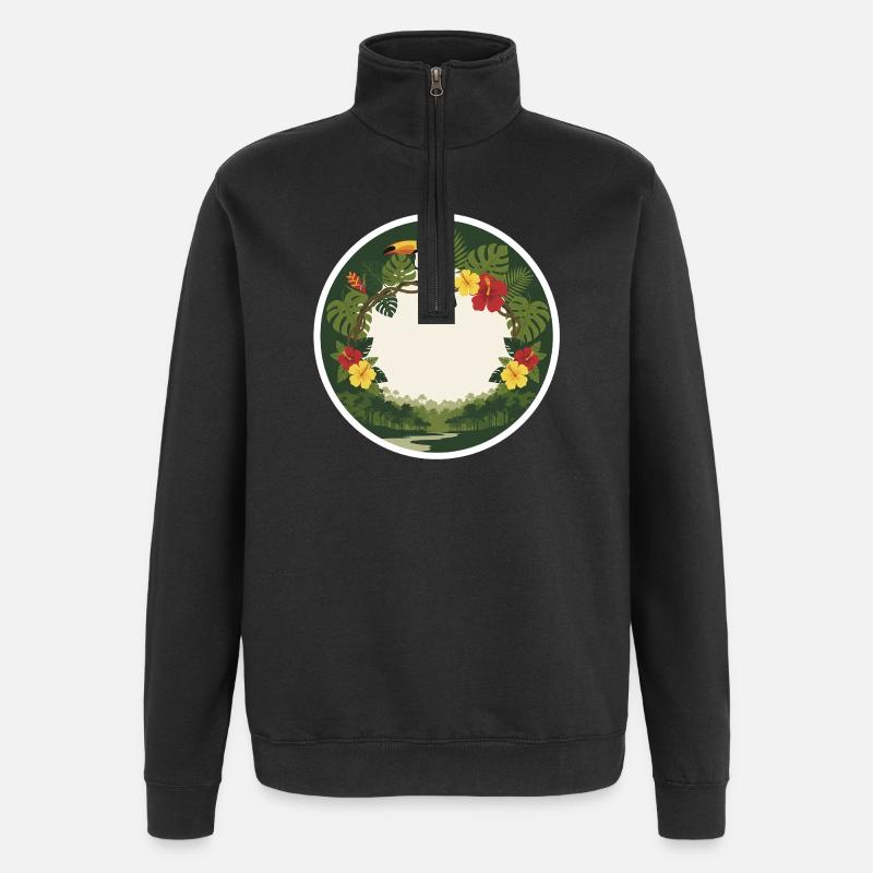 Tropical toucans and circular foliage - Quarter-Zip Sweatshirt - black