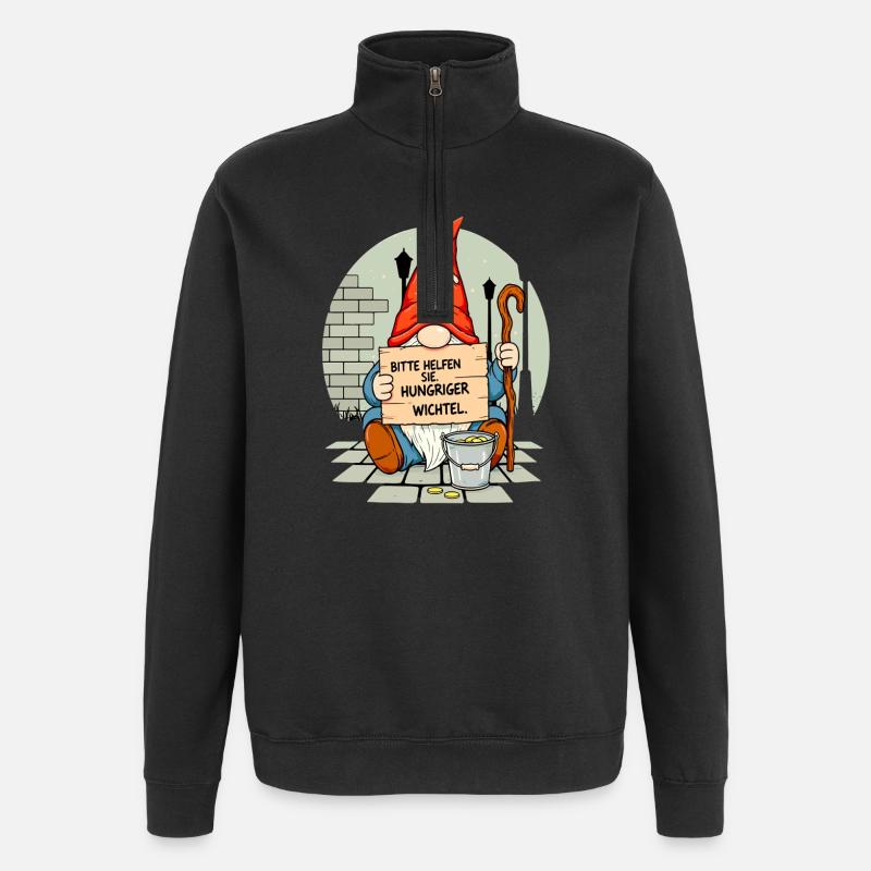 Hungeriger Wichtel | Bitte Helfen Sie Gnome  - Quarter-Zip-Sweatshirt - Schwarz