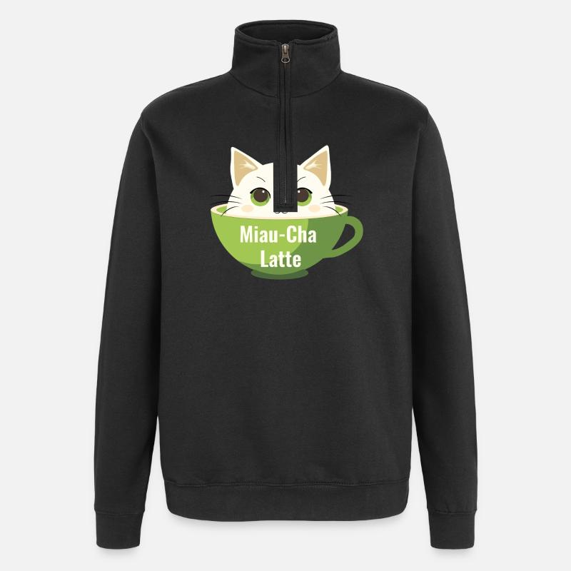 Miau-Cha Latte - Quarter-Zip-Sweatshirt - Schwarz
