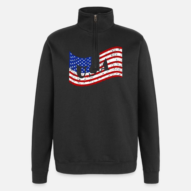 Drapeau des États-Unis - Sweat à zip 1/4 - noir