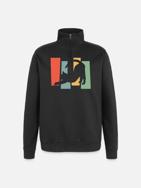 Katzen-Silhouette vor Farbblöcken - Quarter-Zip-Sweatshirt - Schwarz