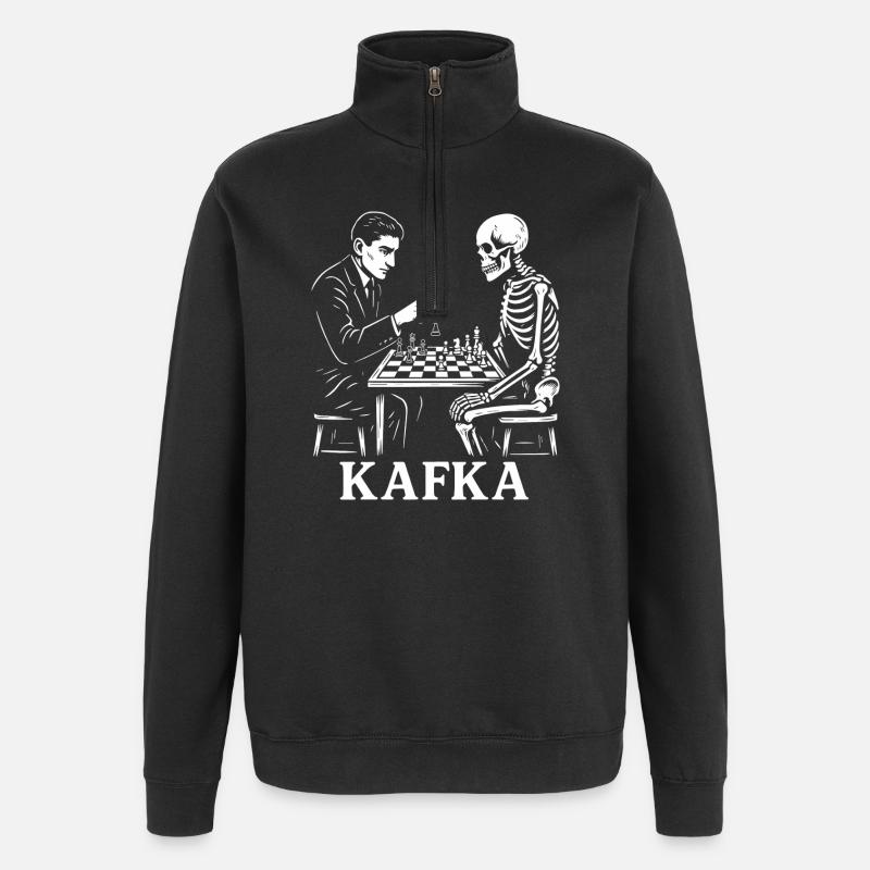 Kafka Skeleton Chess Duel - Quarter-Zip Sweatshirt - black