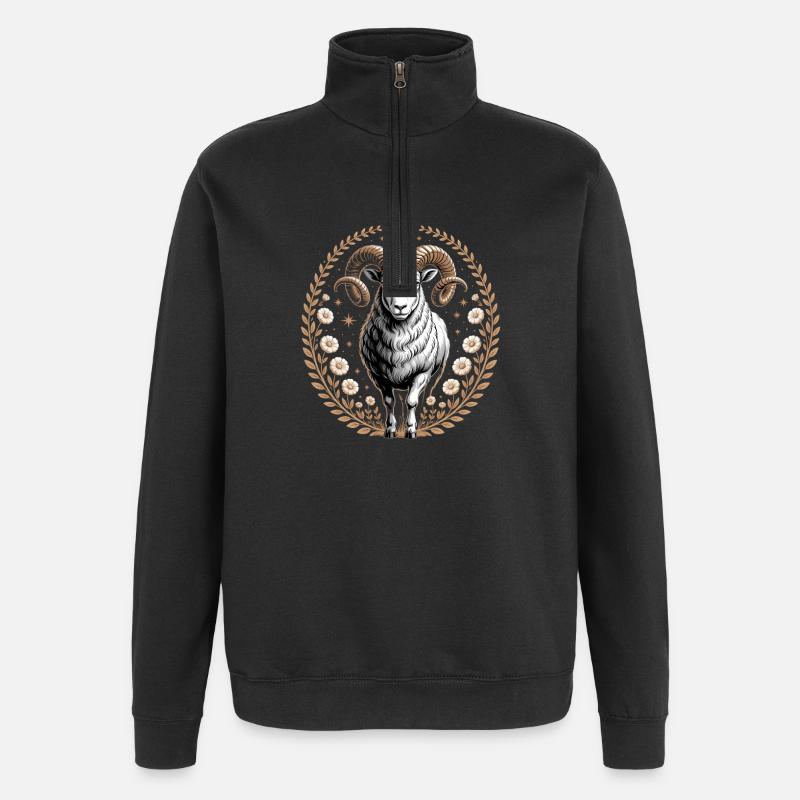Widder Sternzeichen Mit Blüten Und Sternen - Quarter-Zip-Sweatshirt - Schwarz