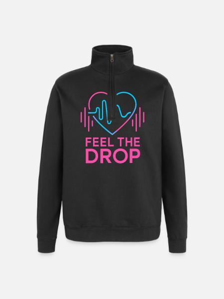 FEEL THE DROP Heart Neon EDM Party Electro - Quarter-Zip Sweatshirt - black