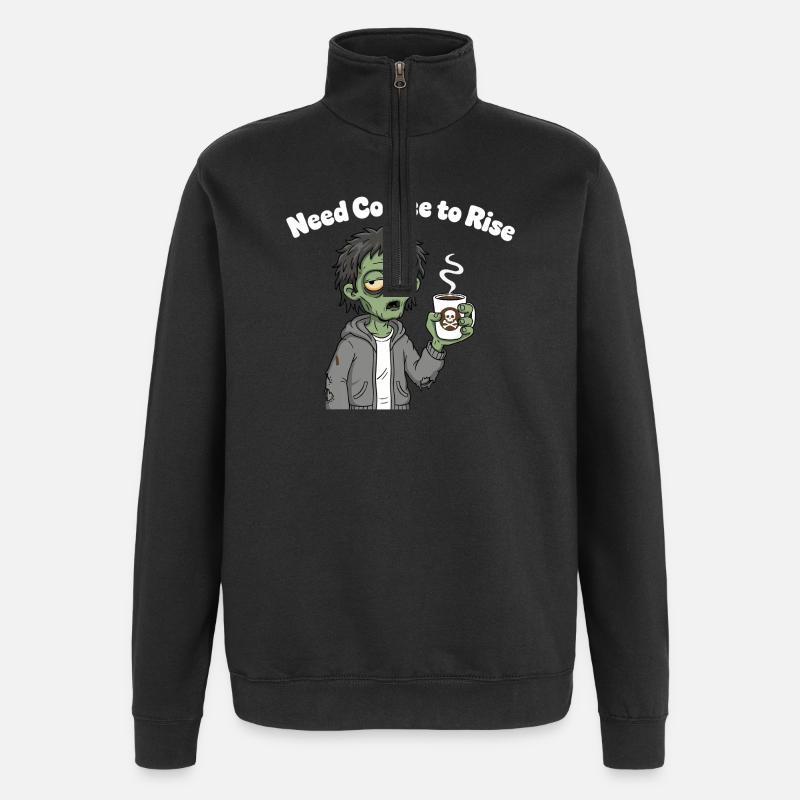 Coffee Zombie Motif Pullover Hoodie - Quarter-Zip Sweatshirt - black