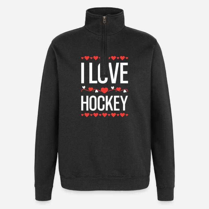 J’aime l’imprimé hockey - Sweat à zip 1/4 - noir