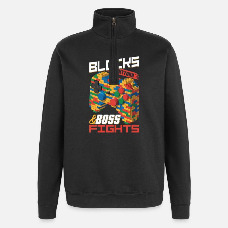 Building Blocks Gamer Gaming Brick Builder - Quarter-Zip-Sweatshirt - Schwarz