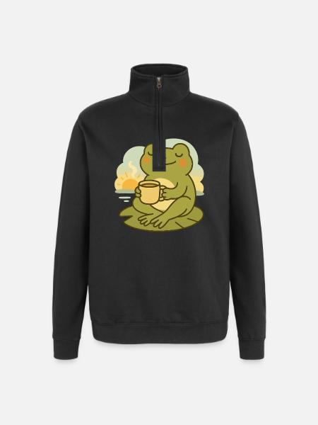 Frosch mit Kaffee – Morgenruhe Design - Quarter-Zip-Sweatshirt - Schwarz