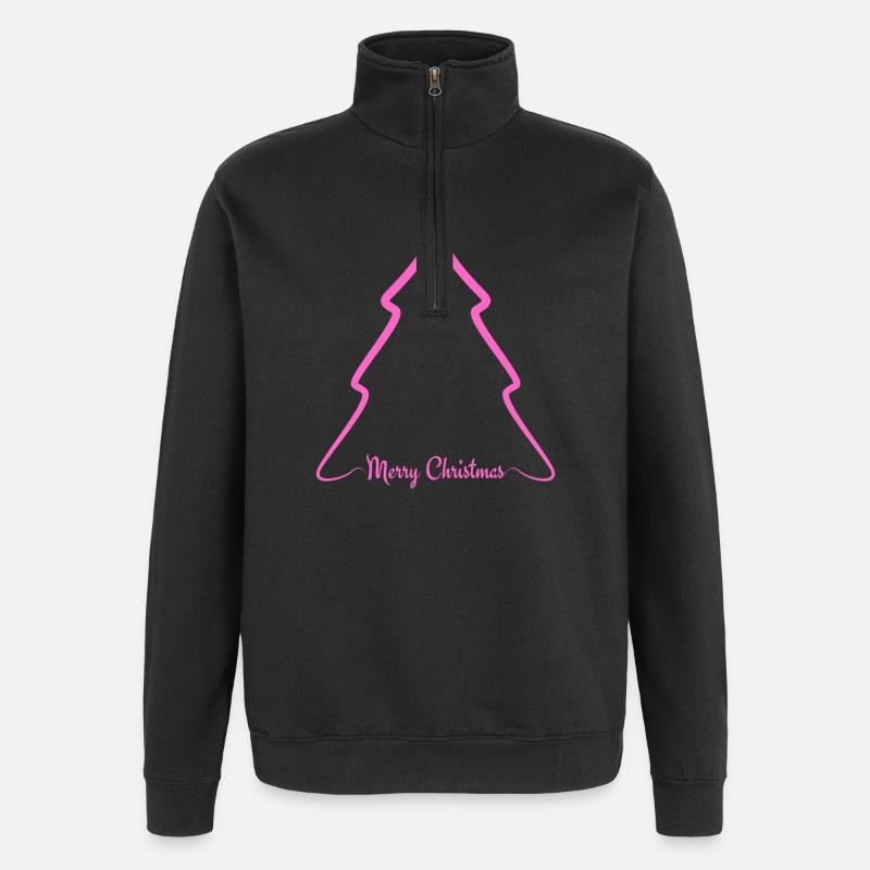 Neon Pink Weihnachtsbaum Outline - Quarter-Zip-Sweatshirt - Schwarz