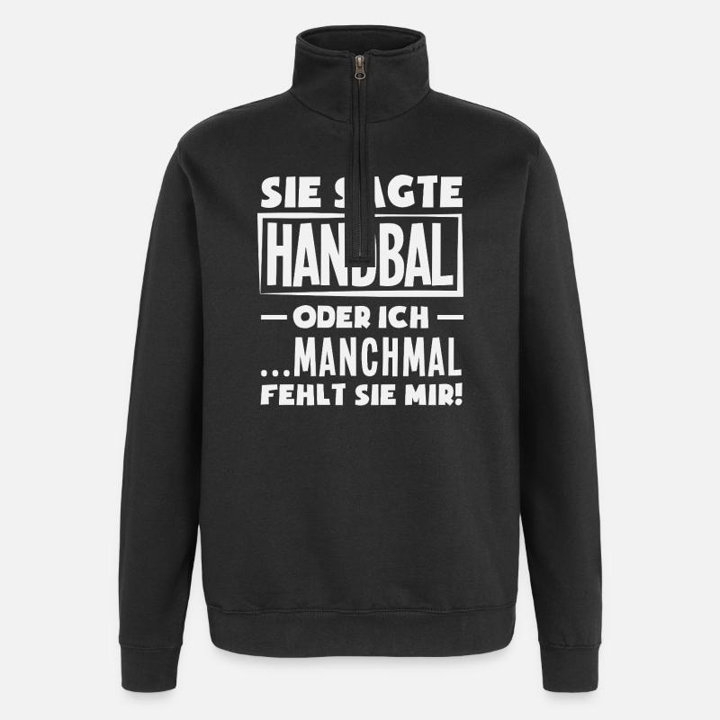 Handball oder ich – manchmal fehlt sie - Quarter-Zip-Sweatshirt - Schwarz