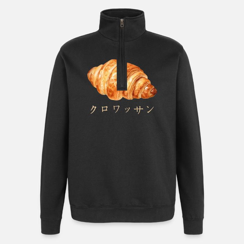 Cute Croissant Japanese Text Design - Quarter-Zip Sweatshirt - black