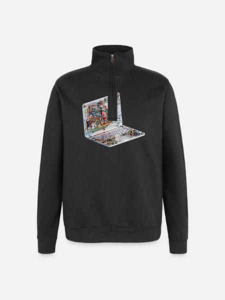 Transparent CAD circuit art on laptops - Quarter-Zip Sweatshirt - black