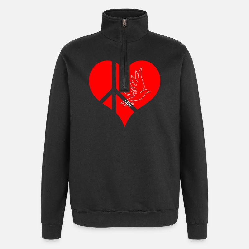 Herz Frieden Taube - Quarter-Zip-Sweatshirt - Schwarz