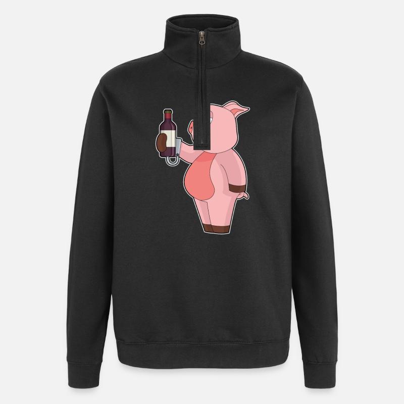 Schwein Flasche Rotwein - Quarter-Zip-Sweatshirt - Schwarz