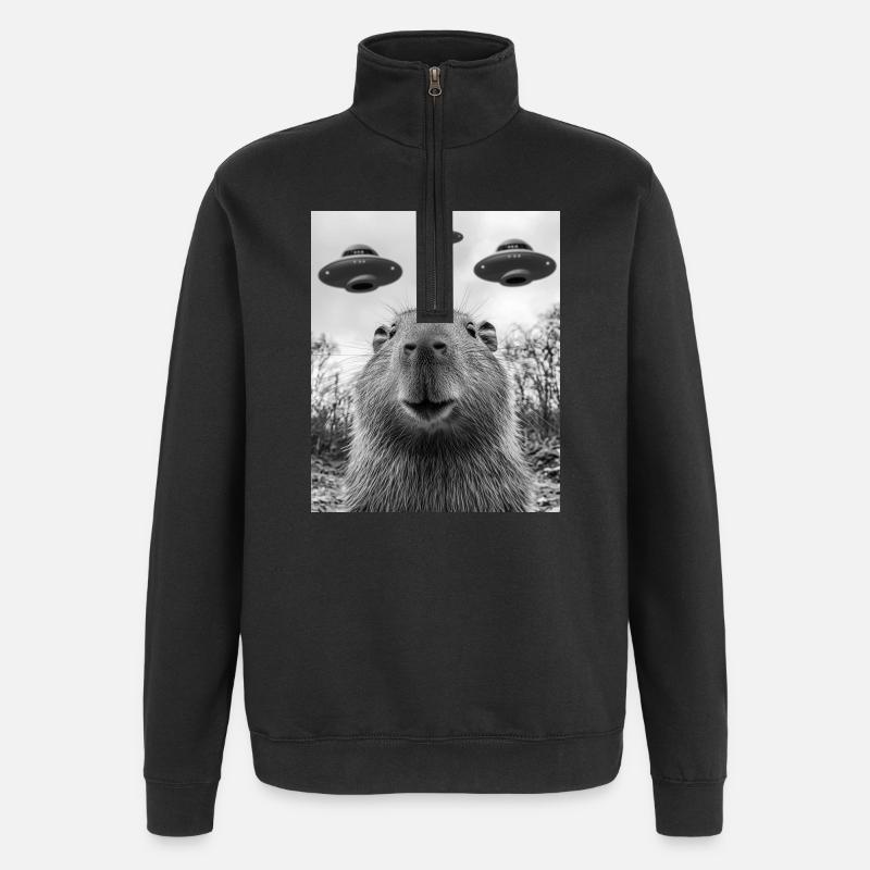 Selfie de capybara avec OVNI - Sweat à zip 1/4 - noir