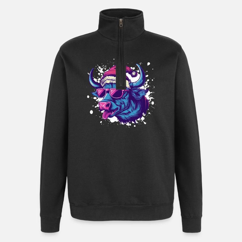 Stier Weihnachten Lustig - Quarter-Zip-Sweatshirt - Schwarz