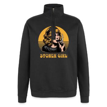 Stoner Girl  - Quarter-Zip-Sweatshirt - Schwarz - Vorne - AI Model Female 172 light (172cm) & AI Model Male 178 dark (178cm)