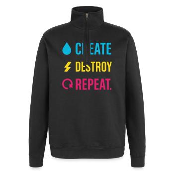 Kreative Denkweise, Künstlerhumor, Mehr Chaos - Quarter-Zip-Sweatshirt - Schwarz - Vorne - AI Model Female 172 light (172cm) & AI Model Male 178 dark (178cm)