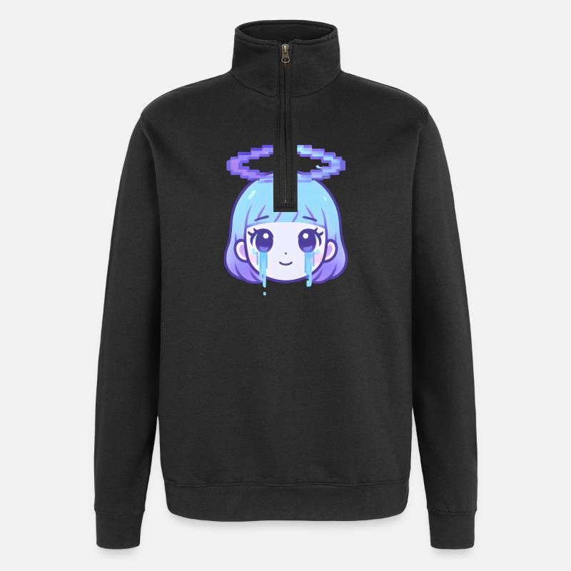 Pixel Halo Weinendes Mädchen - Quarter-Zip-Sweatshirt - Schwarz