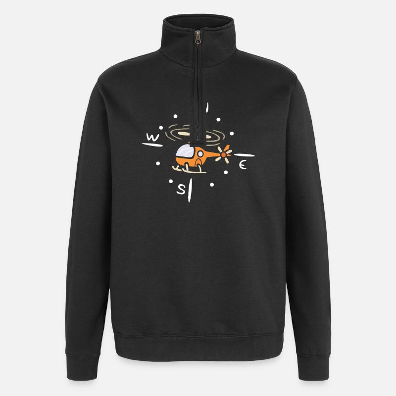 Cartoon Helicopter with Compass Design - Quarter-Zip Sweatshirt - black