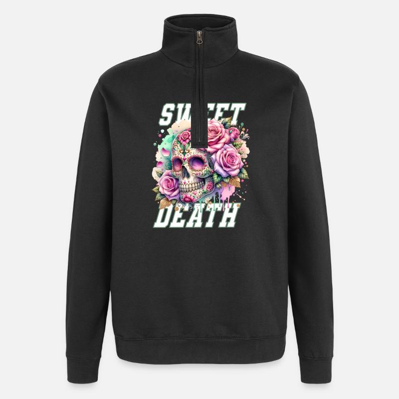 Fleurs Crâne Beauté Floraison - Sweat à zip 1/4 - noir