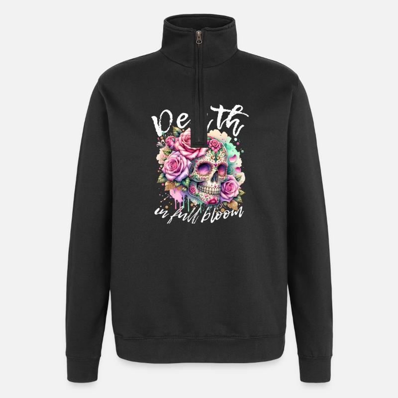 Flowers Skull Beauty Bloom - Quarter-Zip Sweatshirt - black