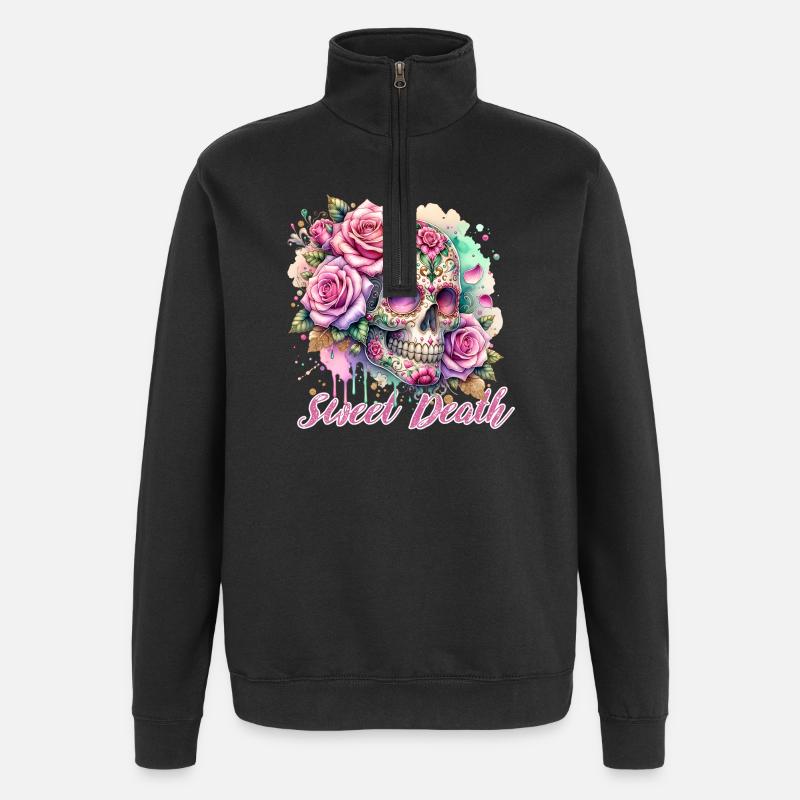 Fleurs Crâne Beauté Floraison - Sweat à zip 1/4 - noir