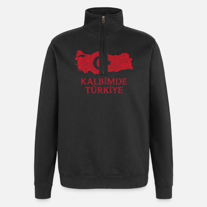 Kalbimde Drapeau de la Turquie - Sweat à zip 1/4 - noir