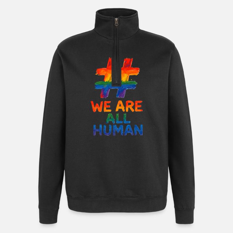 #WeAreAllHuman - Conception d’aquarelle arc-en-ciel - Sweat à zip 1/4 - noir