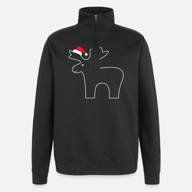 Reindeer with Santa hat - Quarter-Zip Sweatshirt - black