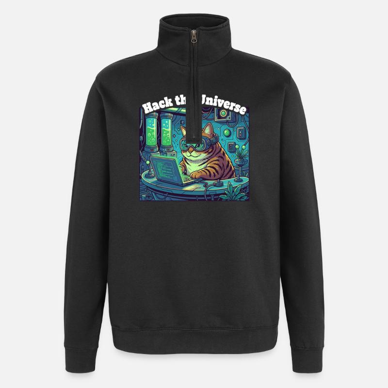 Hacker cat in the universe - Quarter-Zip Sweatshirt - black