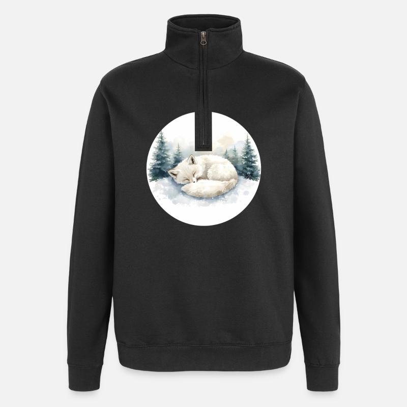 Renard arctique Snowsleep Aquarelle - Sweat à zip 1/4 - noir
